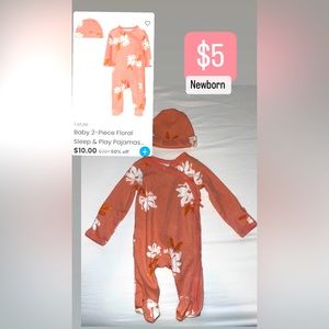 Baby 2-Piece Floral Sleep & Play Pajamas and Cap Set